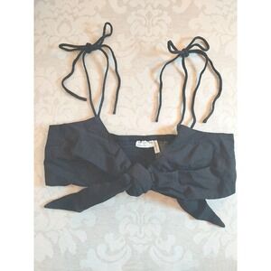 NEW! ASOS DESIGN Fuller Bust Textured Tie Front Crop Beach Top Black Cotton US 4